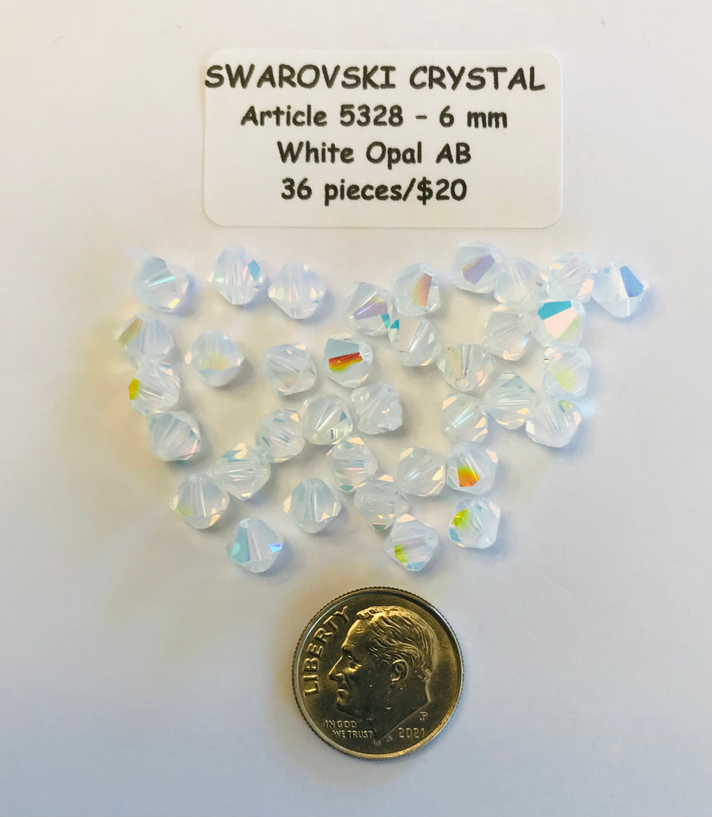 Swarovski Crystal Bicone Beads - Article 5301/5328 - 6mm - White Opal AB