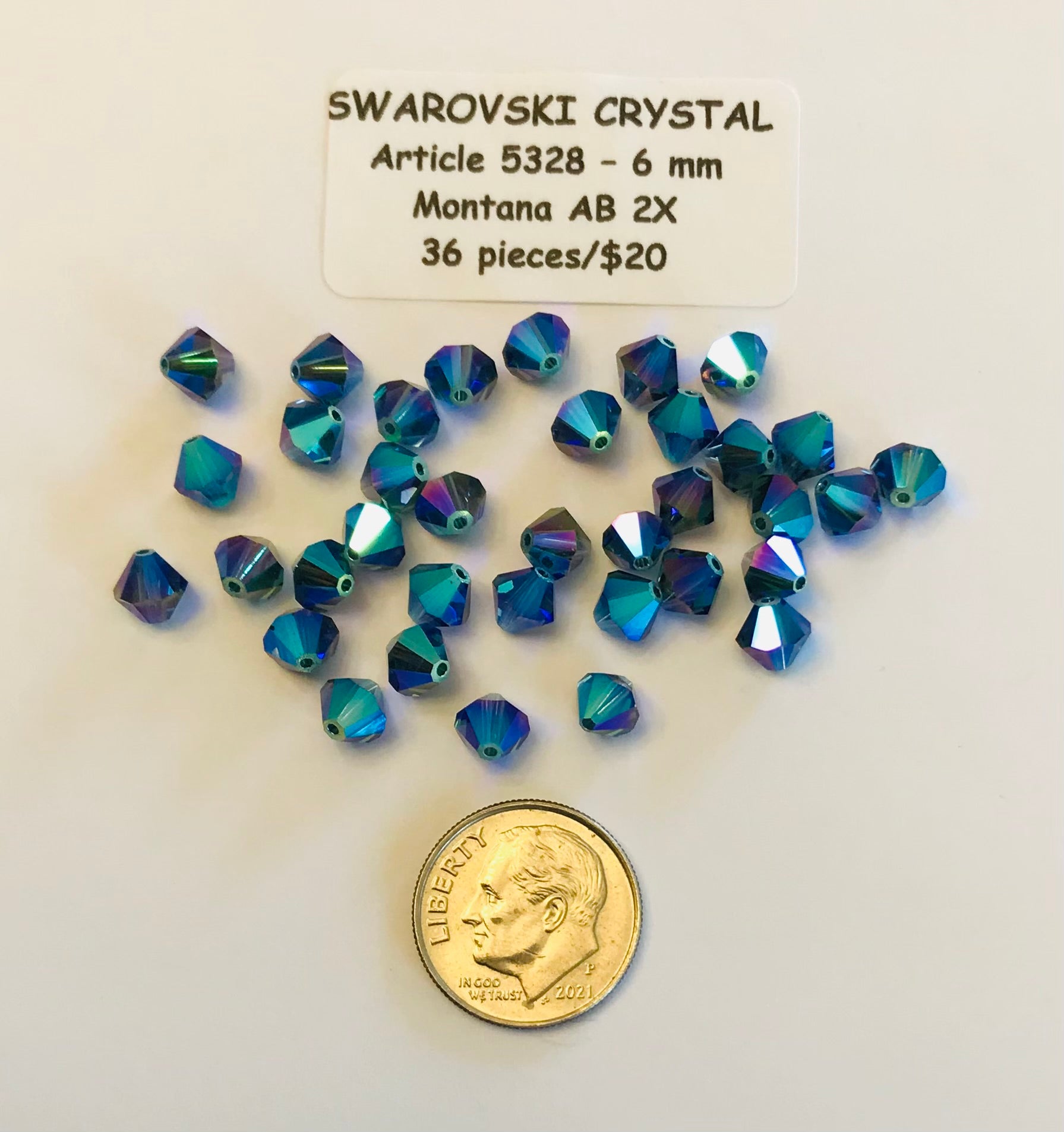 Swarovski Crystal Bicone Beads - Article 5301/5328 - 6mm - Montana AB 2X