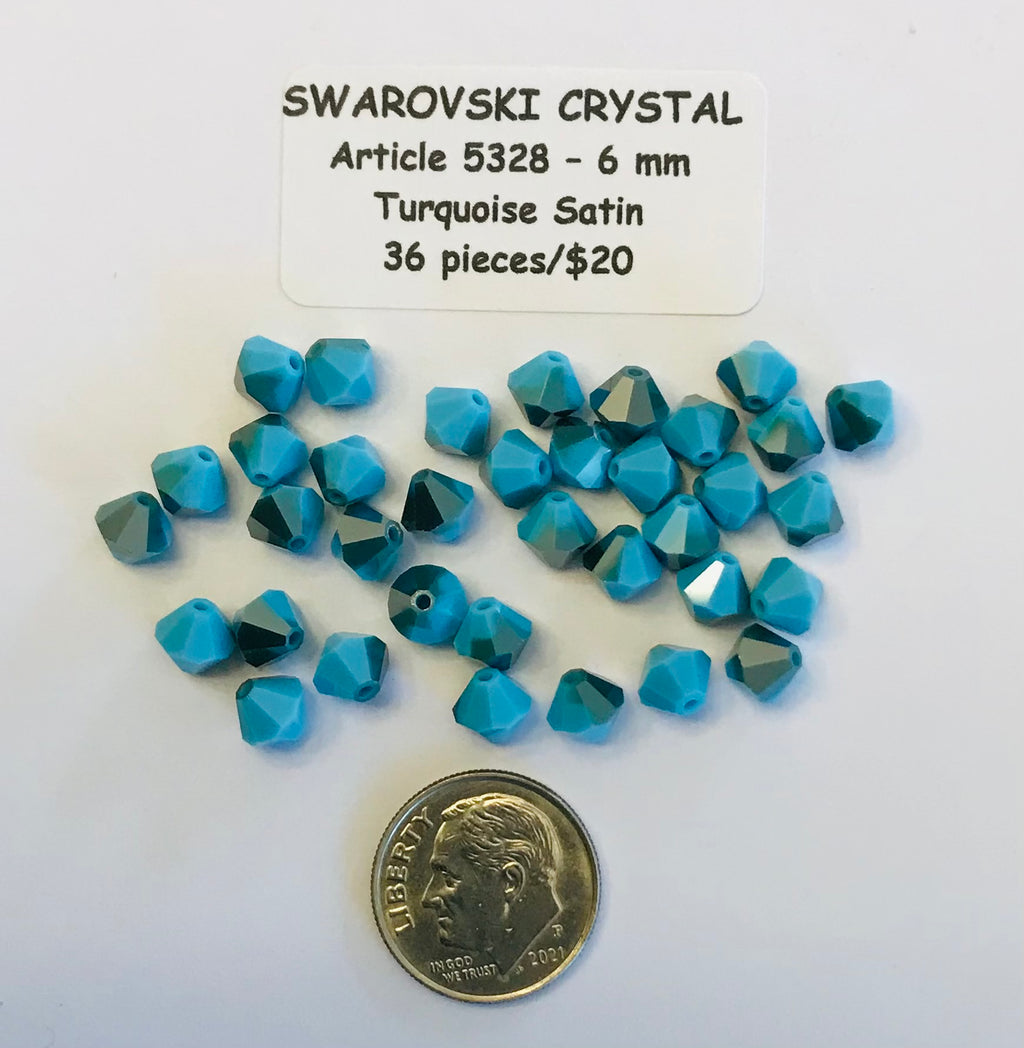 Swarovski Crystal Bicone Beads - Article 5301/5328 - 6mm - Turquoise Satin