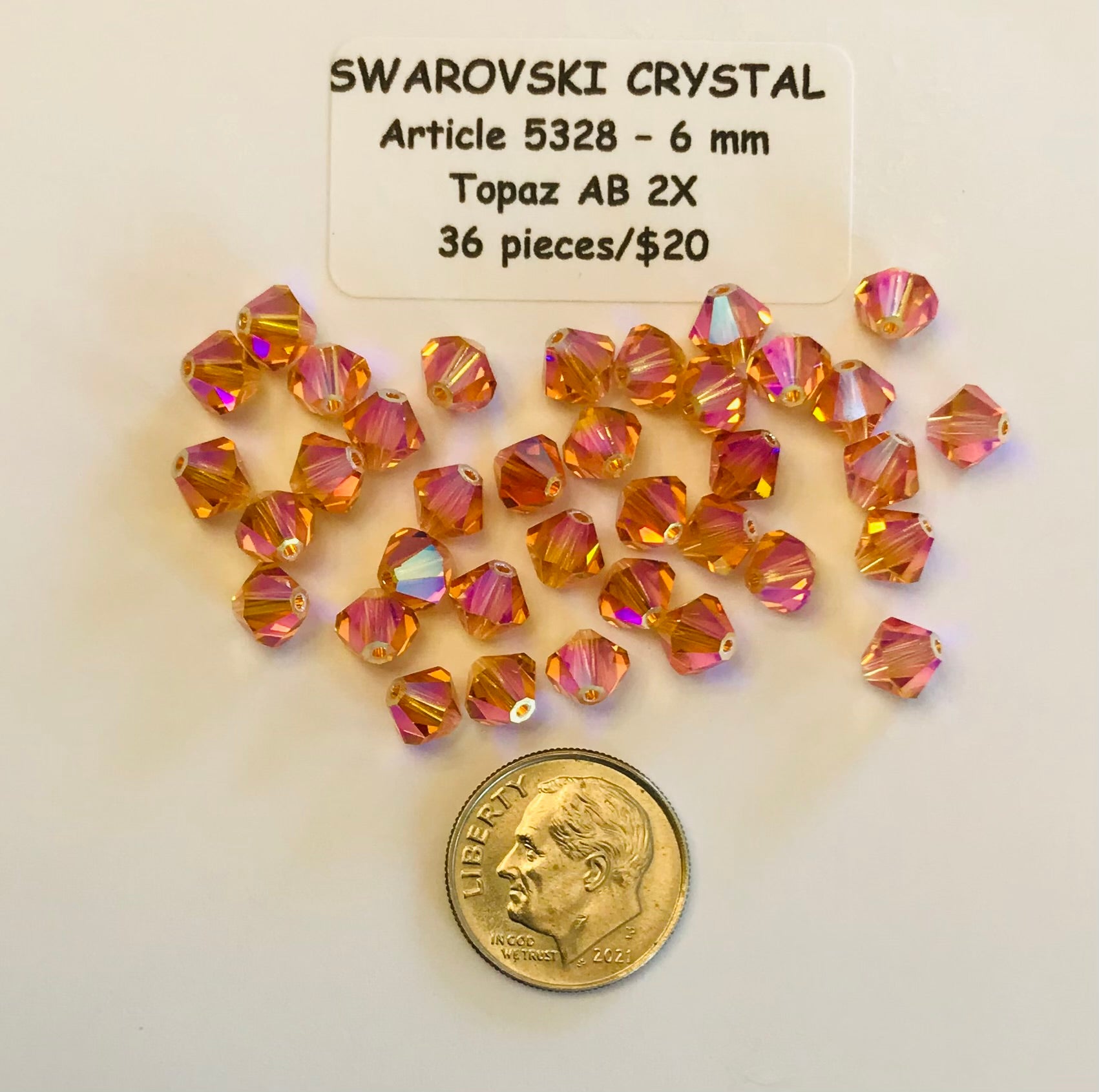 Swarovski Crystal Bicone Beads - Article 5301/5328 - 6mm - Topaz AB 2X