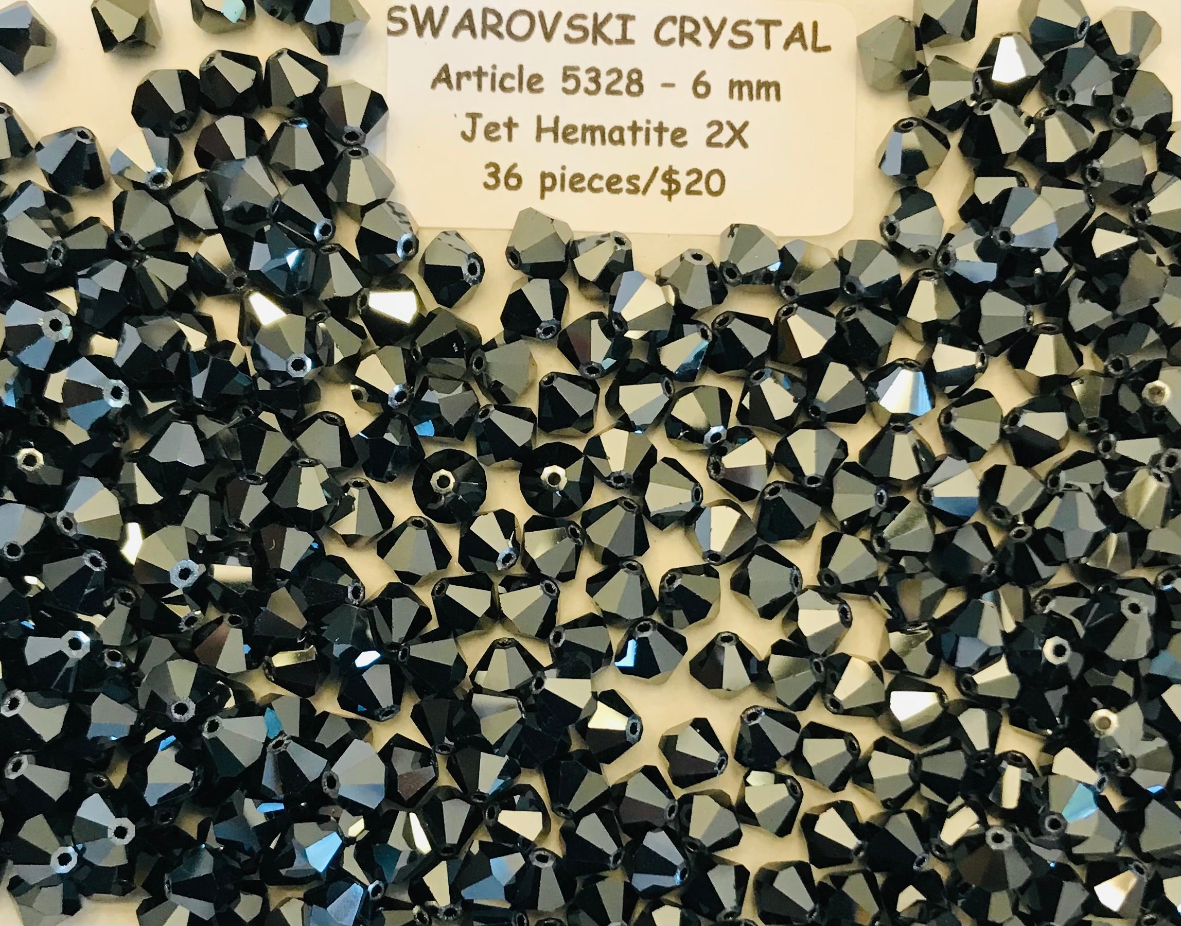 Swarovski Crystal Bicone Beads - Article 5301/5328 - 6mm - Jet Hematite 2X