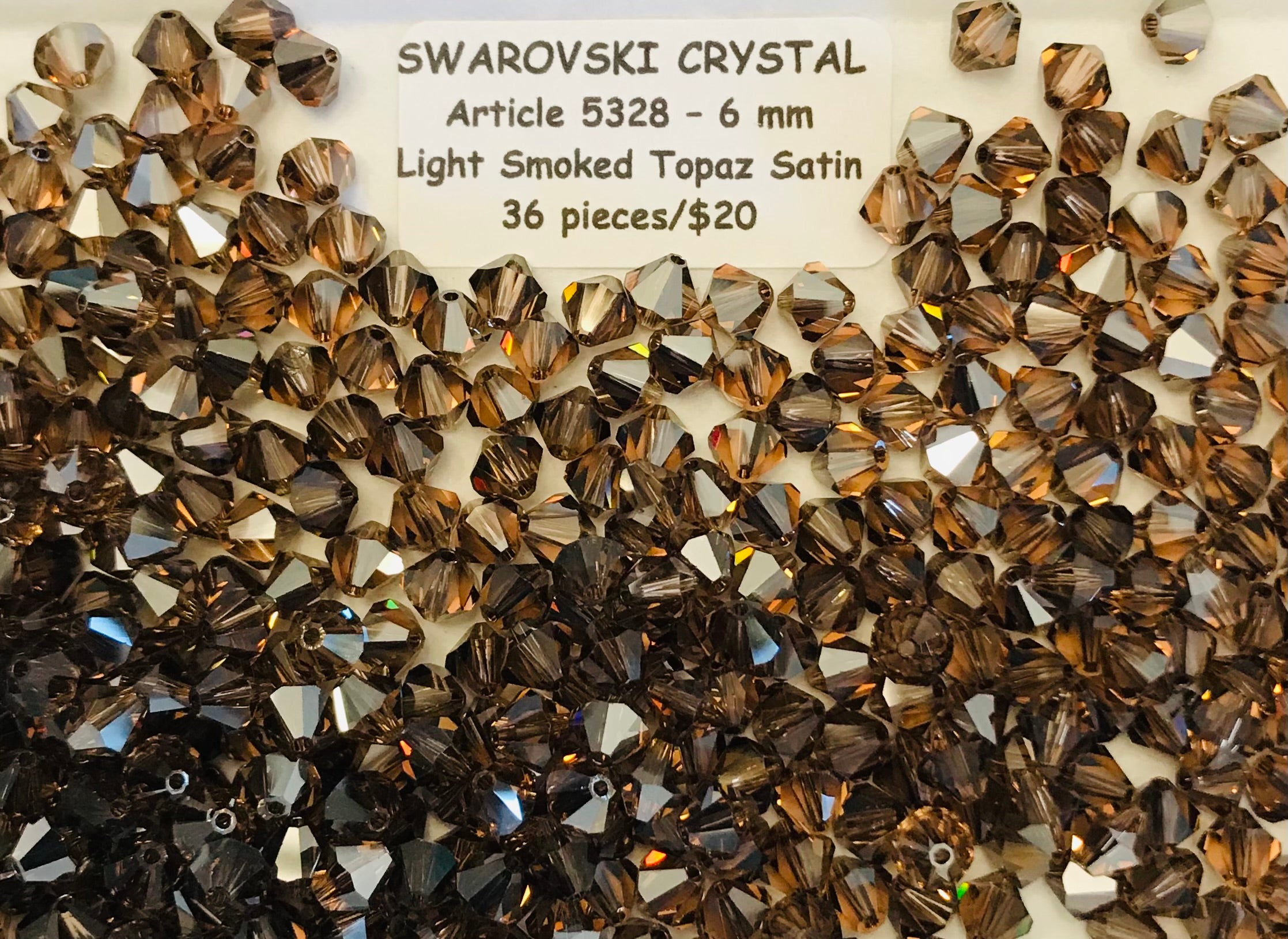 Swarovski Crystal Bicone Beads - Article 5301/5328 - 6mm - Light Smoked Topaz Satin