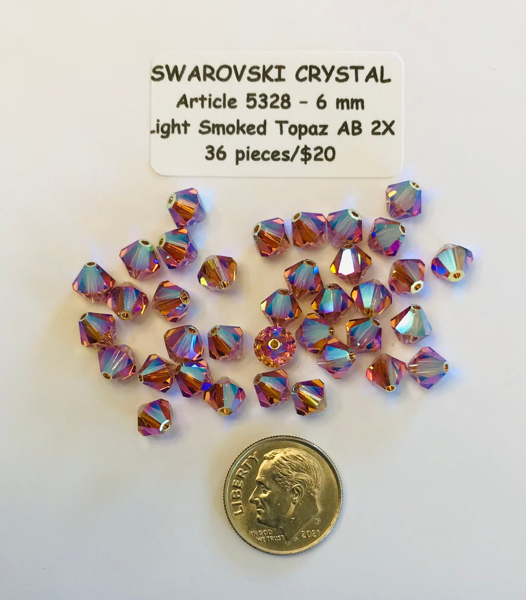 Swarovski Crystal Bicone Beads - Article 5301/5328 - 6mm - Light Smoked Topaz AB 2X