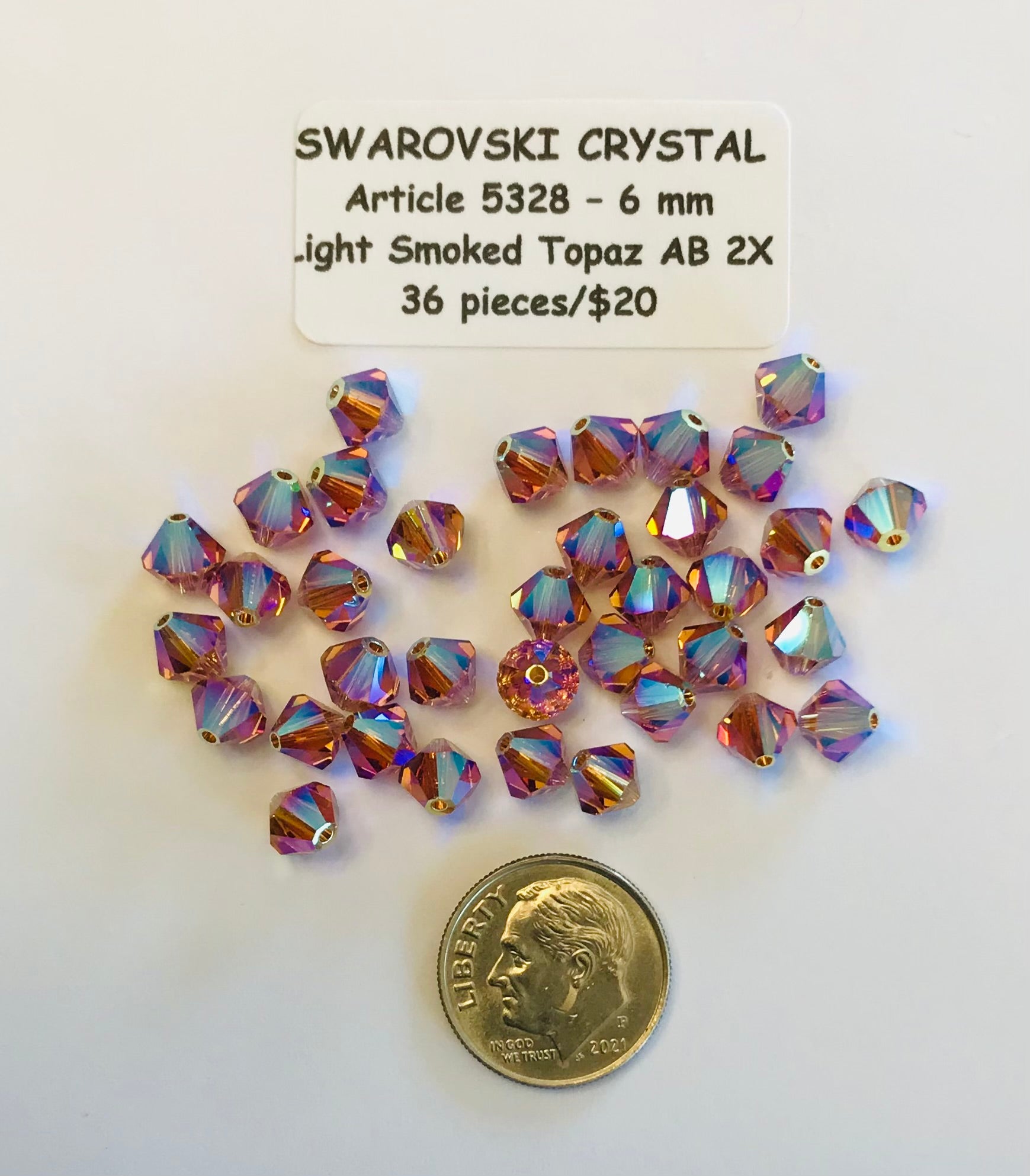 Swarovski Crystal Bicone Beads - Article 5301/5328 - 6mm - Light Smoked Topaz AB 2X