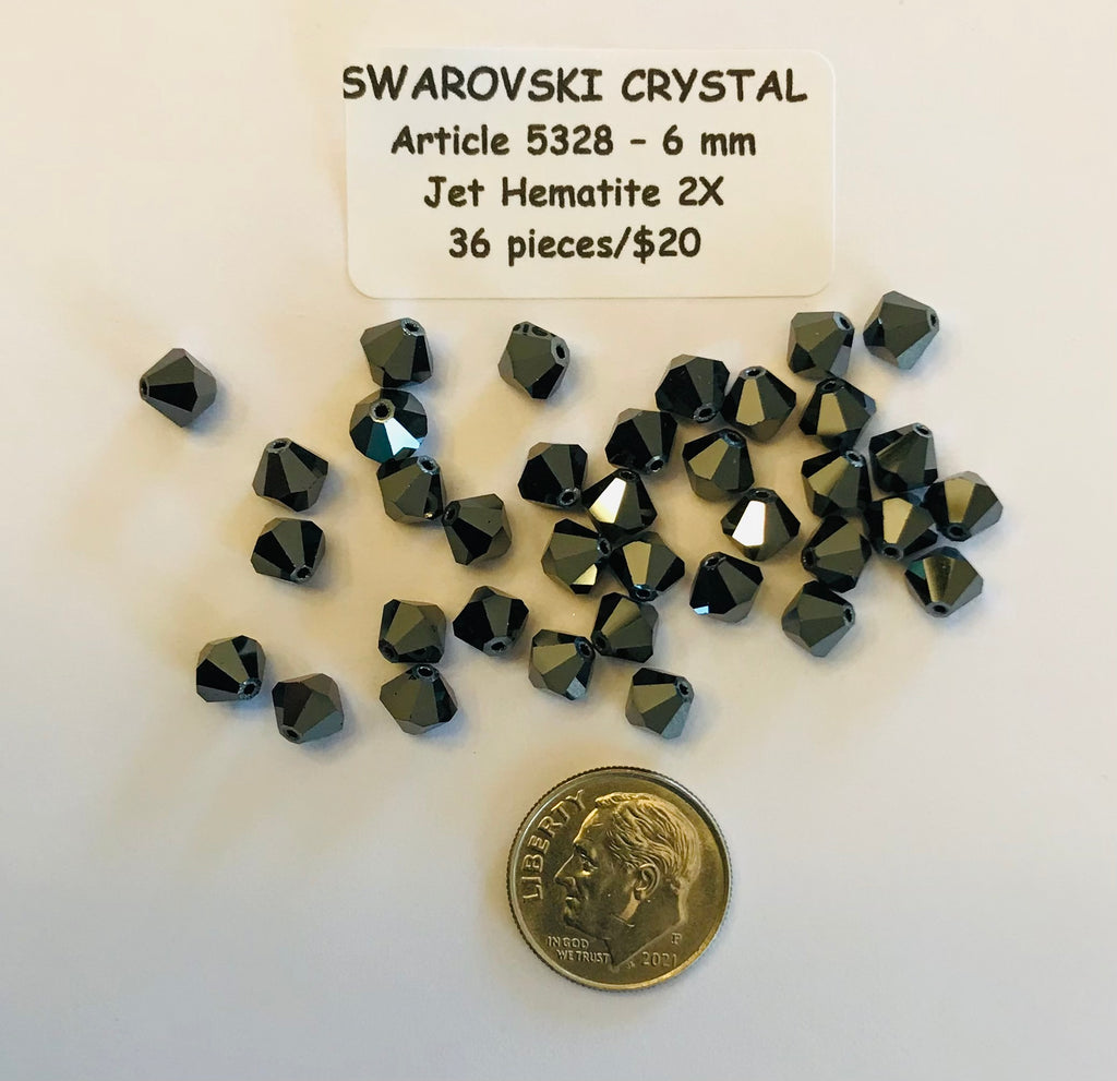 Swarovski Crystal Bicone Beads - Article 5301/5328 - 6mm - Jet Hematite 2X