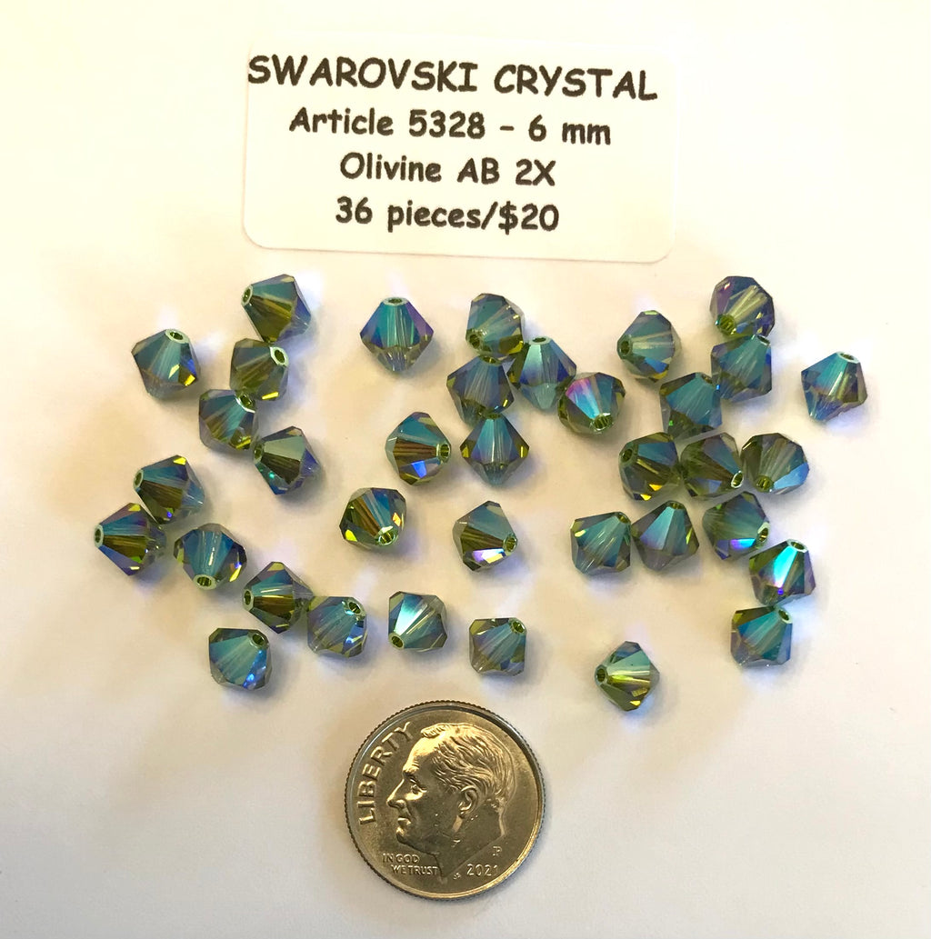 Swarovski Crystal Bicone Beads - Article 5301/5328 - 6mm - Olivine AB 2X