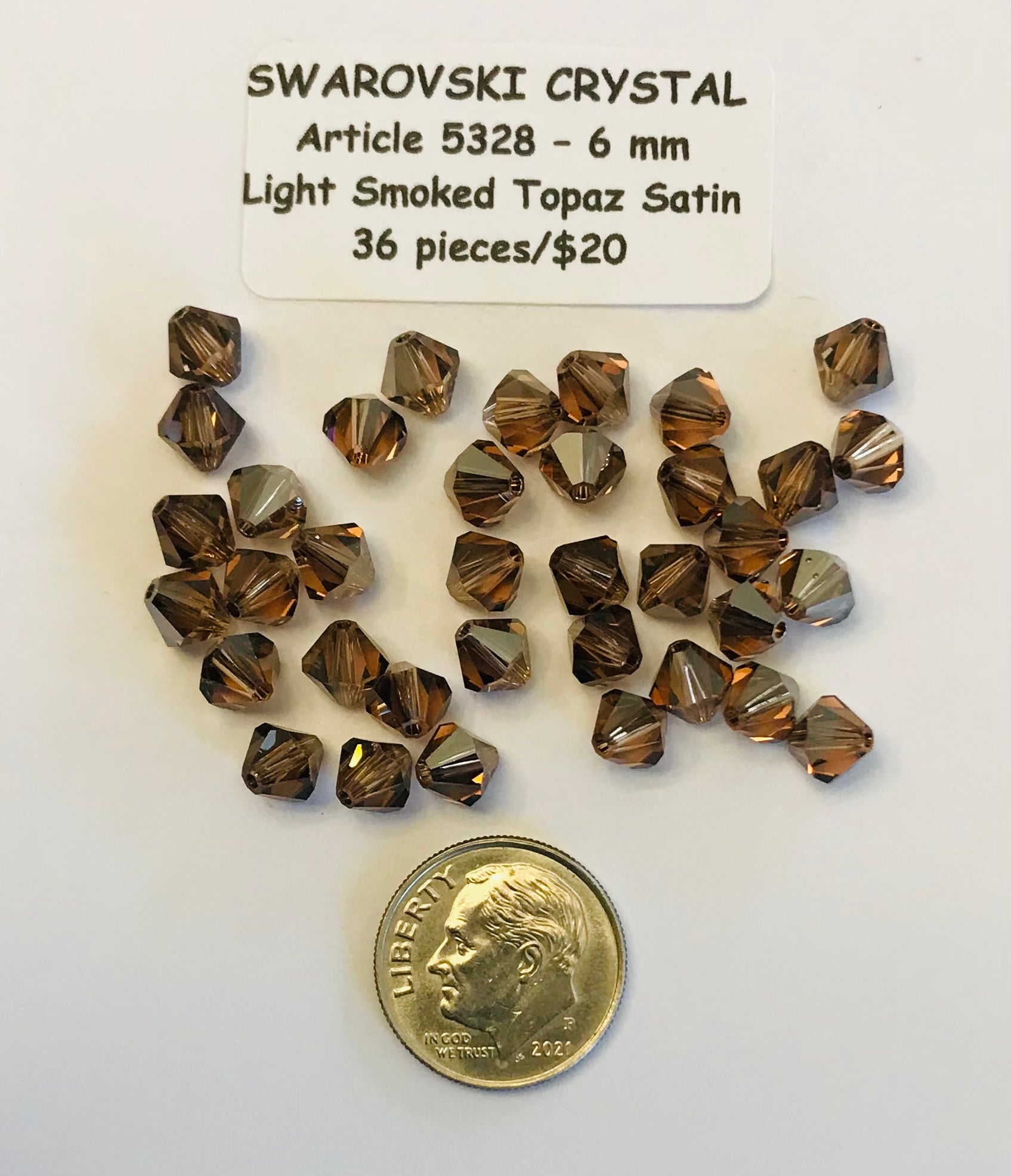 Swarovski Crystal Bicone Beads - Article 5301/5328 - 6mm - Light Smoked Topaz Satin