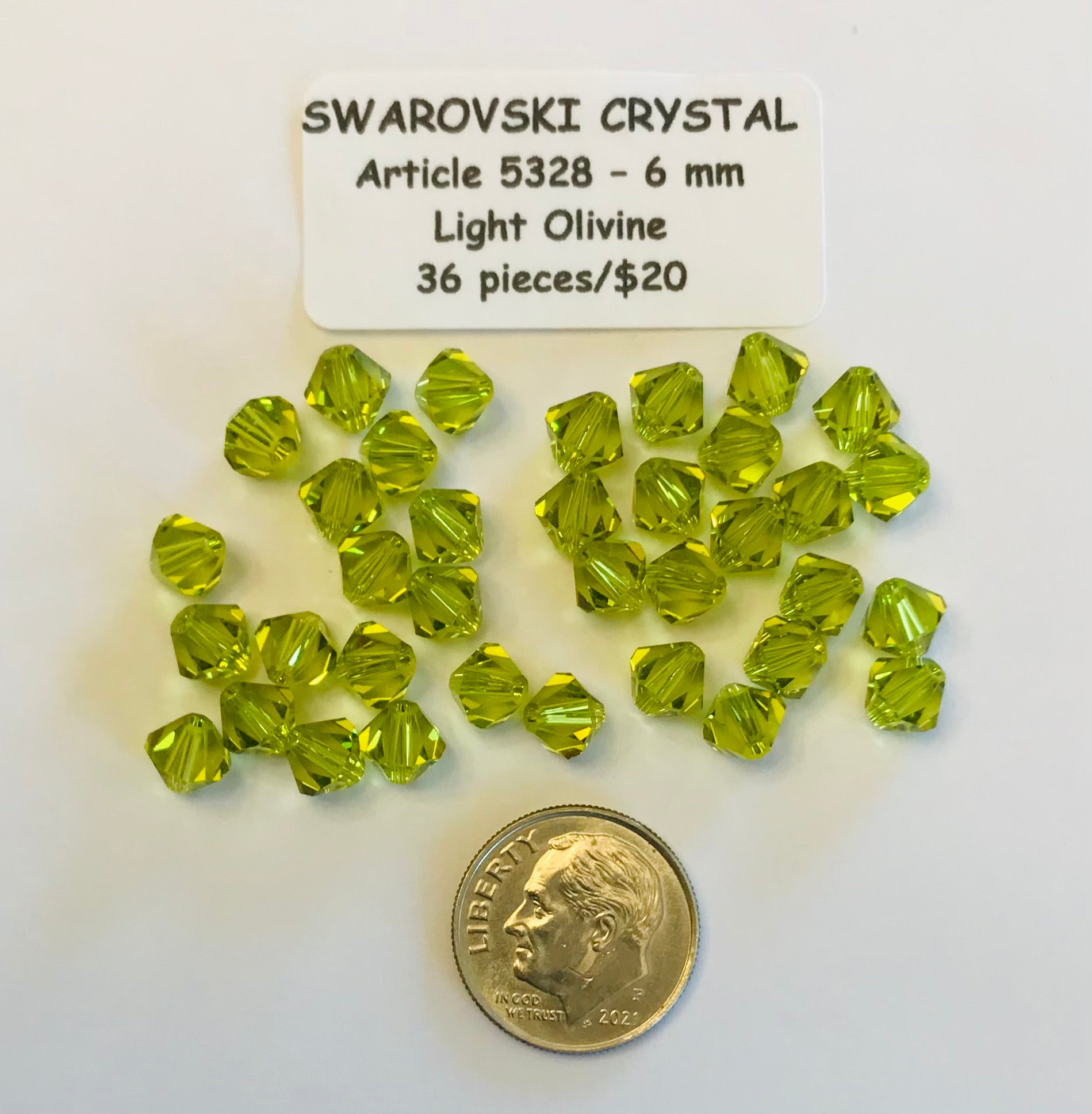 Swarovski Crystal Bicone Beads - Article 5301/5328 - 6mm - Light Olivine