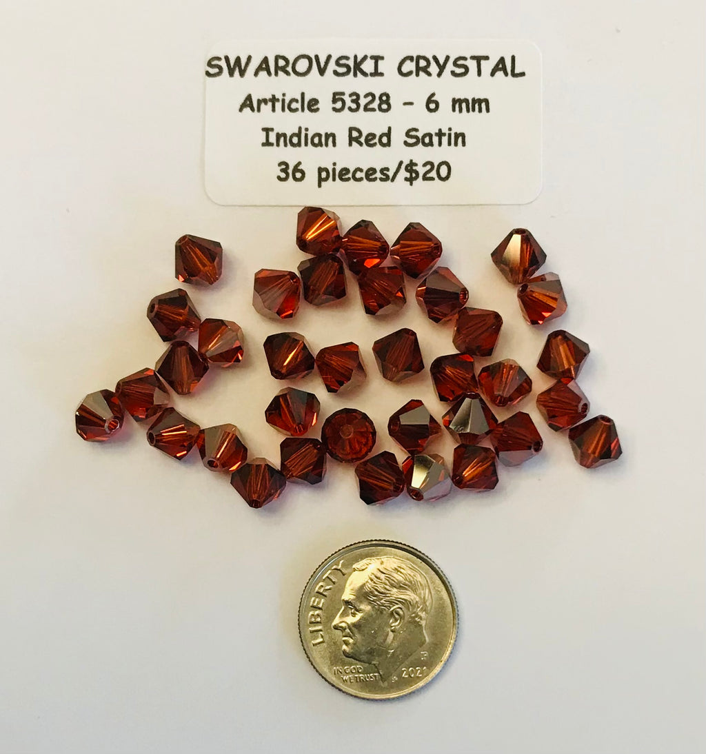Swarovski Crystal Bicone Beads - Article 5301/5328 - 6mm - Indian Red Satin