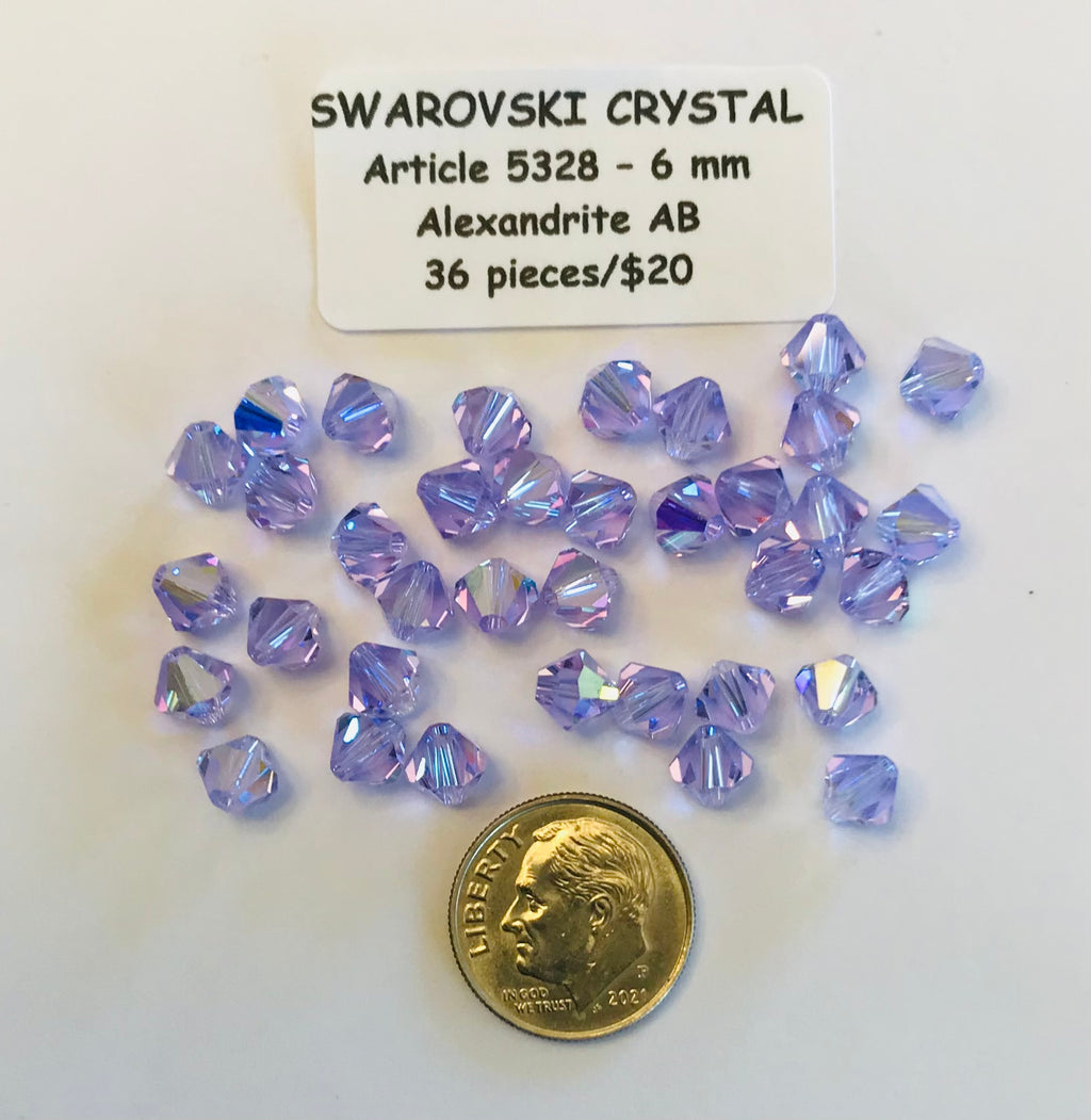 Swarovski Crystal Bicone Beads - Article 5301/5328 - 6mm - Alexandrite AB