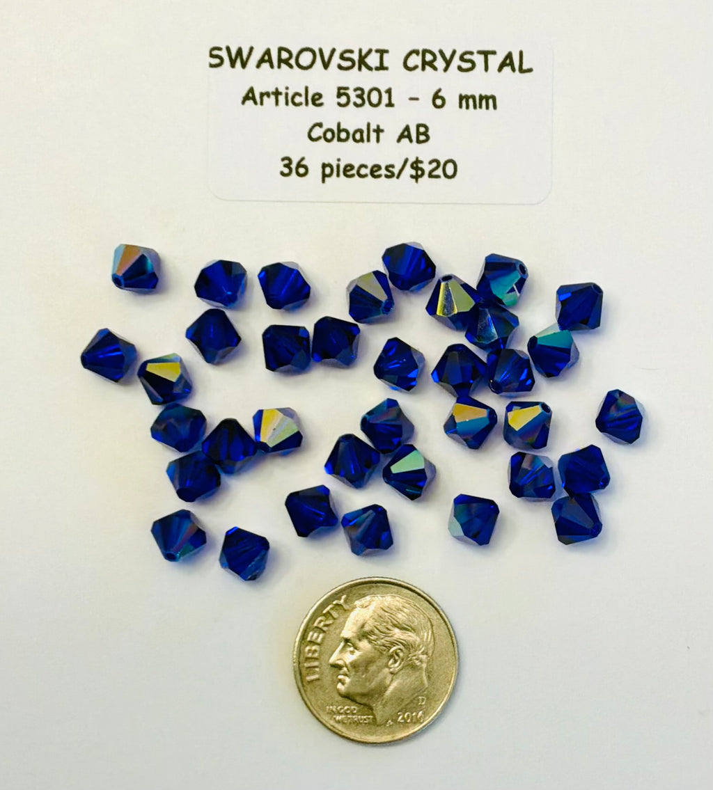 Swarovski Crystal Beads - Article 5301/5328 - the Bicone Bead - 6mm - Cobalt AB