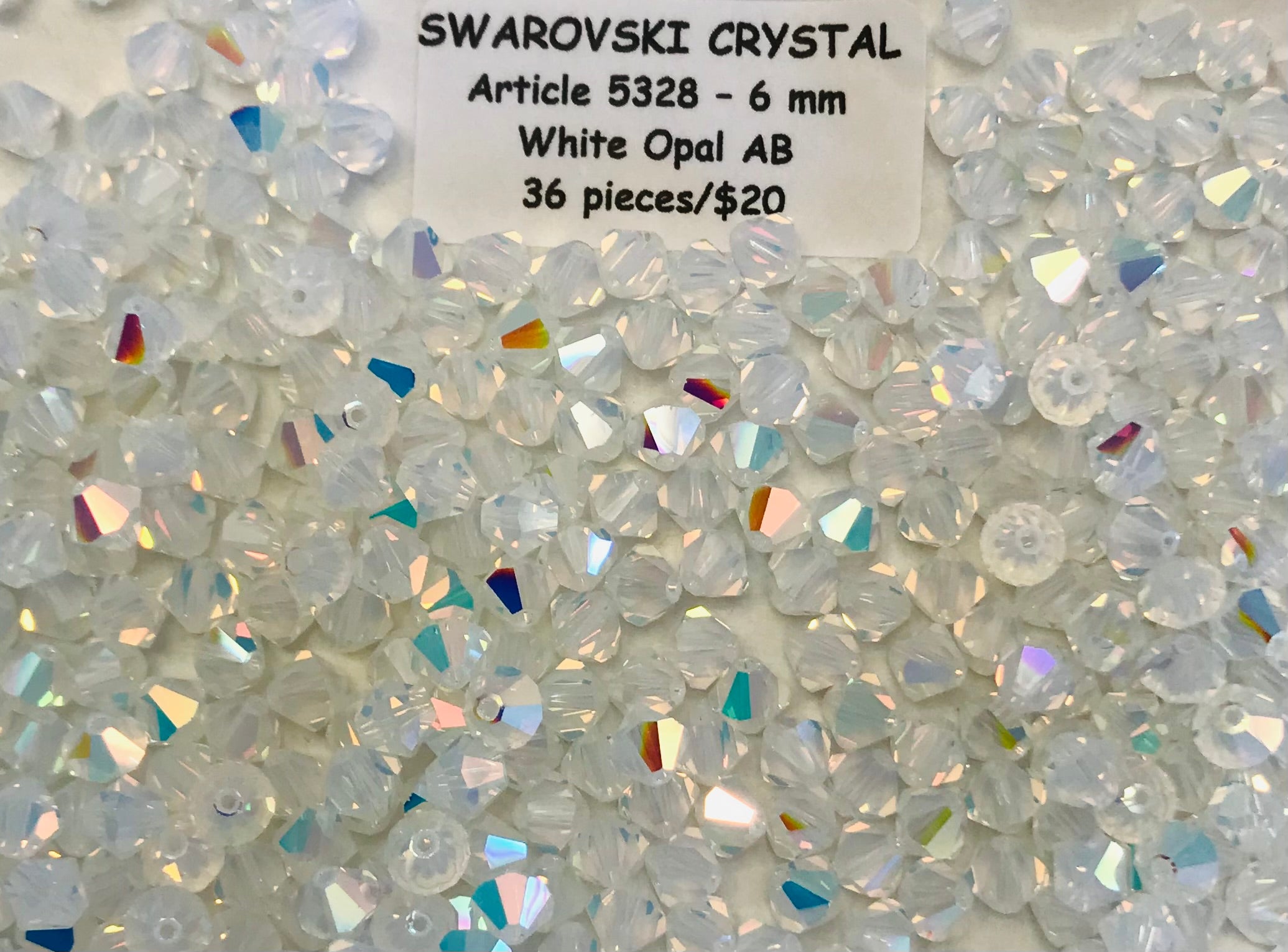 Swarovski Crystal Bicone Beads - Article 5301/5328 - 6mm - White Opal AB