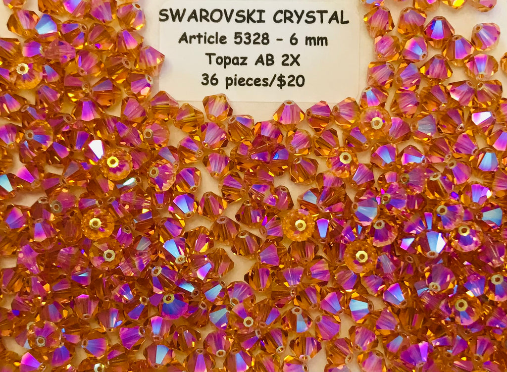 Swarovski Crystal Bicone Beads - Article 5301/5328 - 6mm - Topaz AB 2X