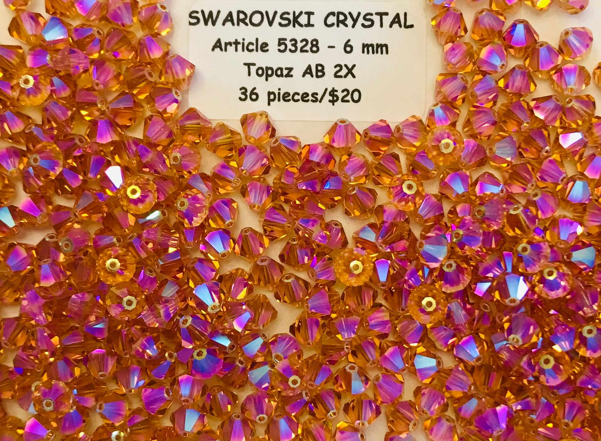 Swarovski Crystal Bicone Beads - Article 5301/5328 - 6mm - Topaz AB 2X