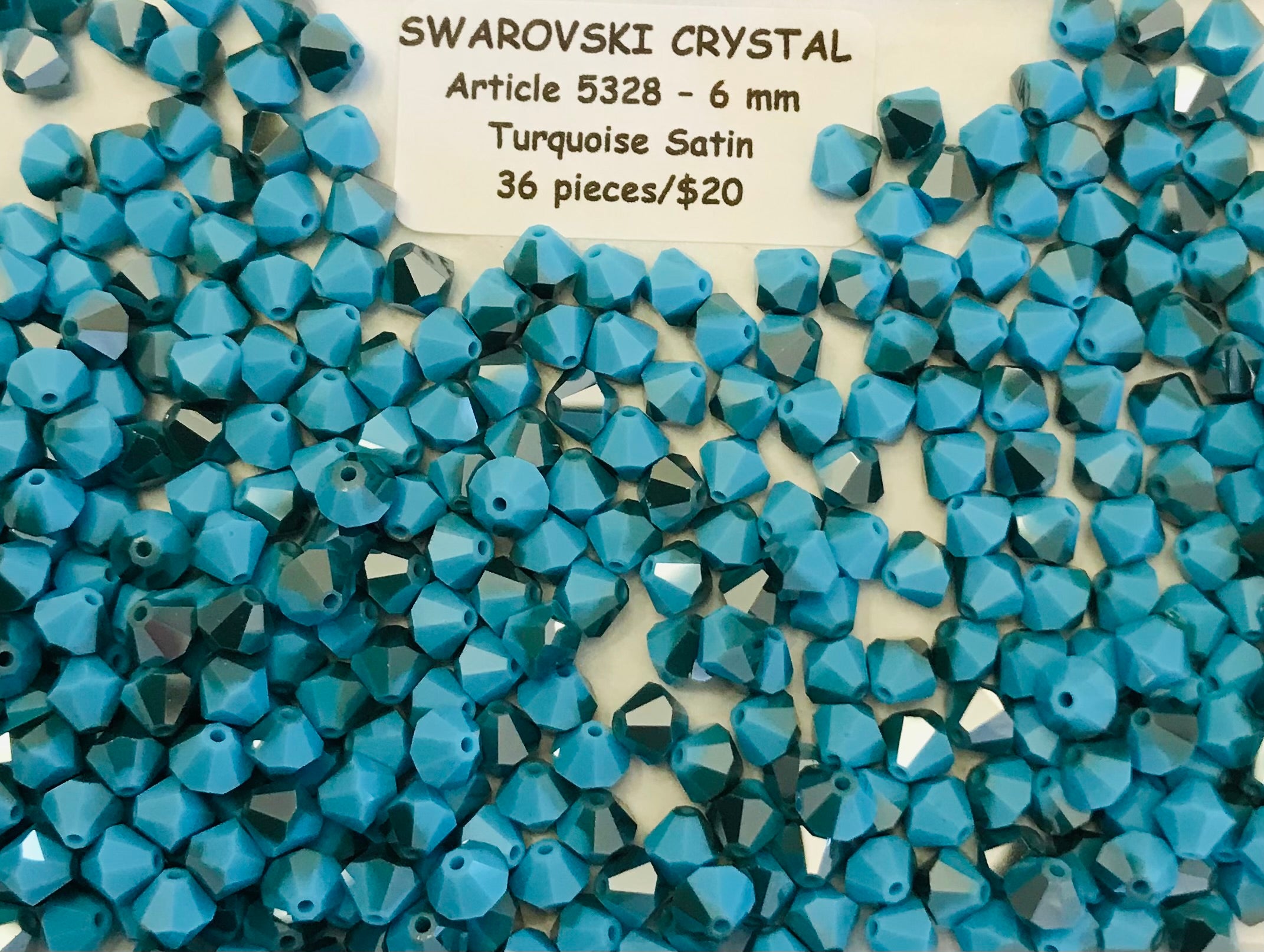 Swarovski Crystal Bicone Beads - Article 5301/5328 - 6mm - Turquoise Satin