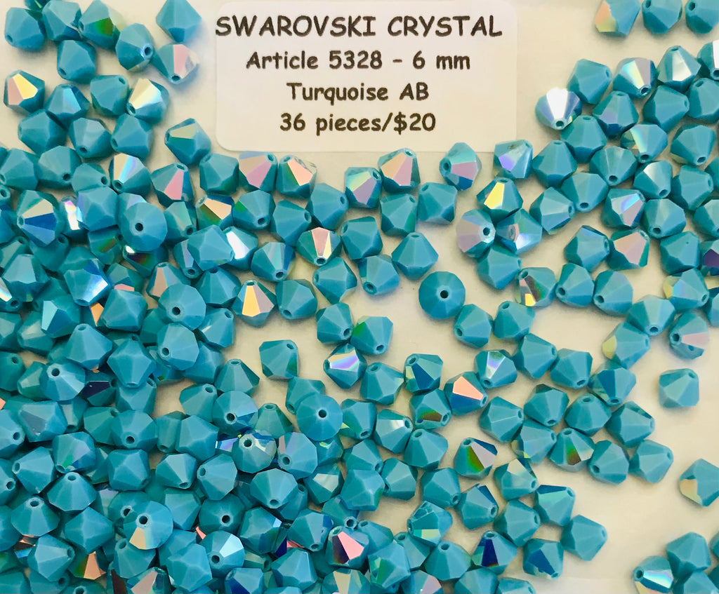 Swarovski Crystal Bicone Beads - Article 5301/5328 - 6mm - Turquoise AB