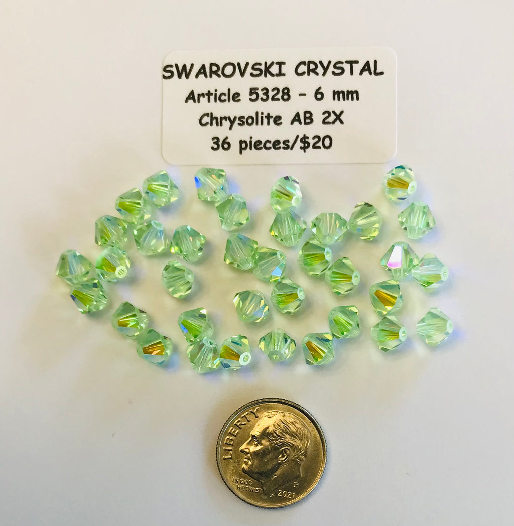 Swarovski Crystal Bicone Beads - Article 5301/5328 - 6mm - Chrysolite AB 2X