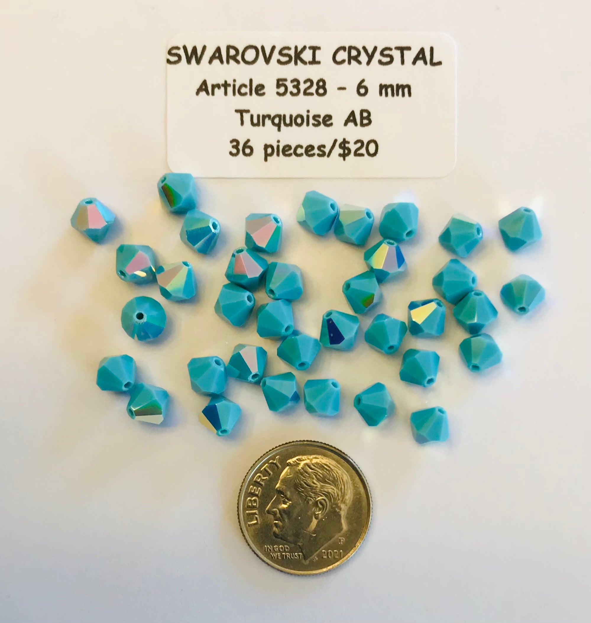 Swarovski Crystal Bicone Beads - Article 5301/5328 - 6mm - Turquoise AB