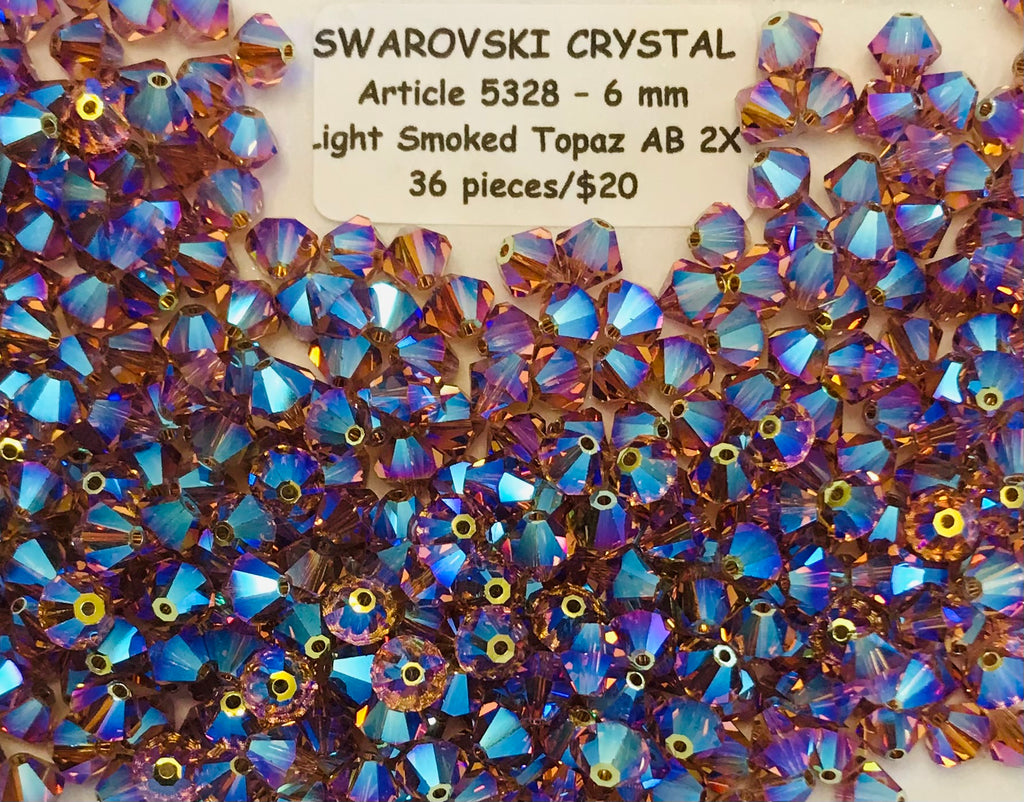 Swarovski Crystal Bicone Beads - Article 5301/5328 - 6mm - Light Smoked Topaz AB 2X