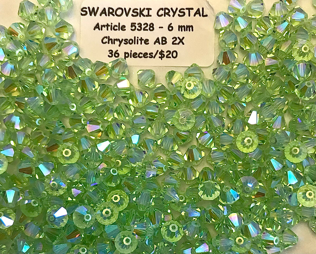 Swarovski Crystal Bicone Beads - Article 5301/5328 - 6mm - Chrysolite AB 2X