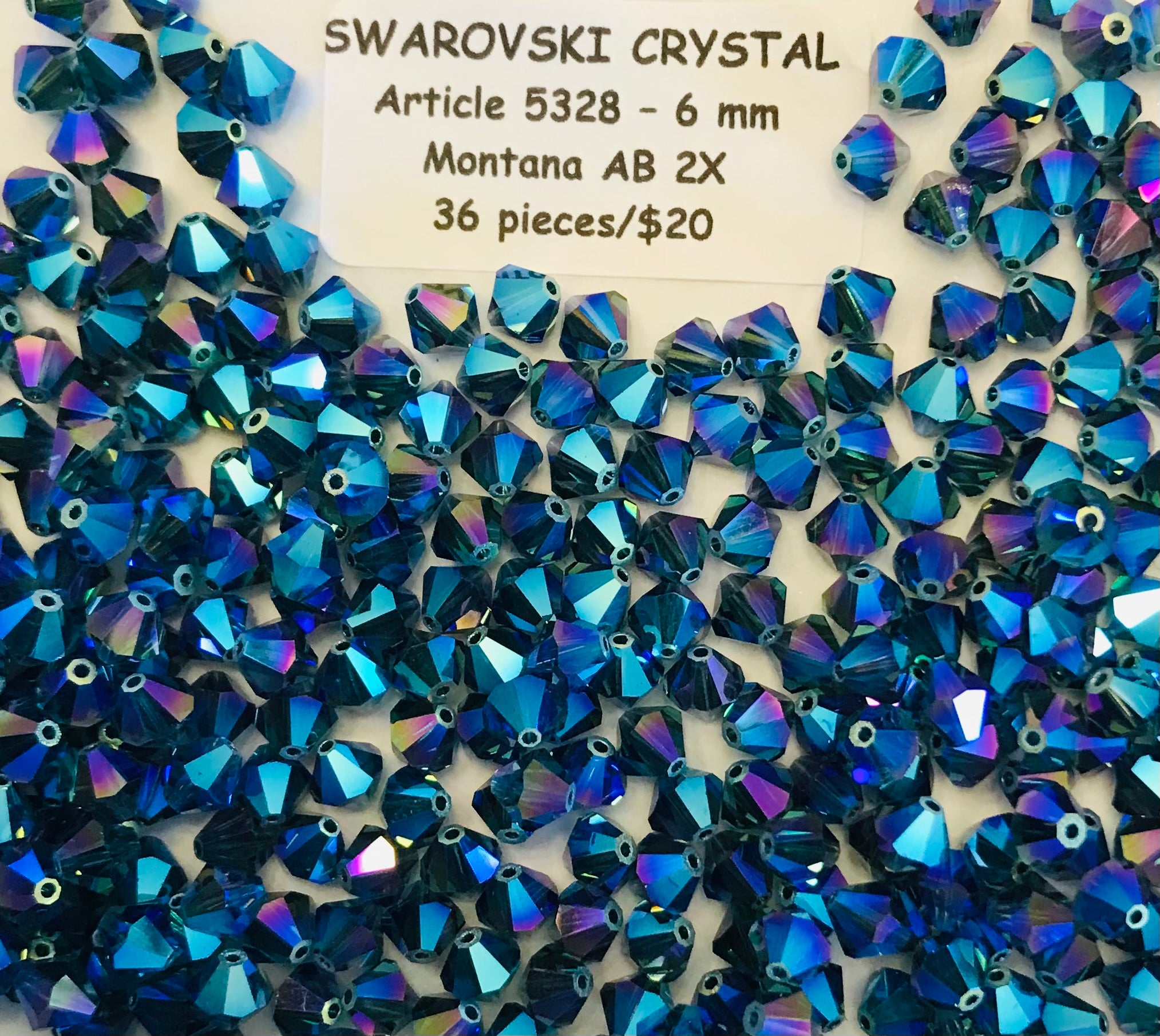 Swarovski Crystal Bicone Beads - Article 5301/5328 - 6mm - Montana AB 2X