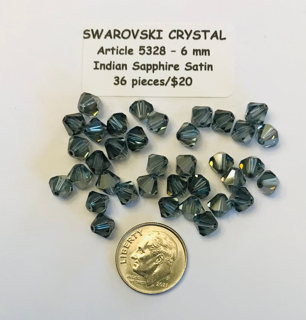Swarovski Crystal Bicone Beads - Article 5301/5328 - 6mm - Indian Sapphire Satin