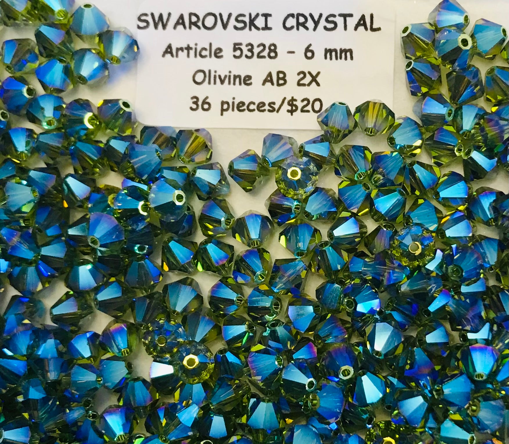 Swarovski Crystal Bicone Beads - Article 5301/5328 - 6mm - Olivine AB 2X