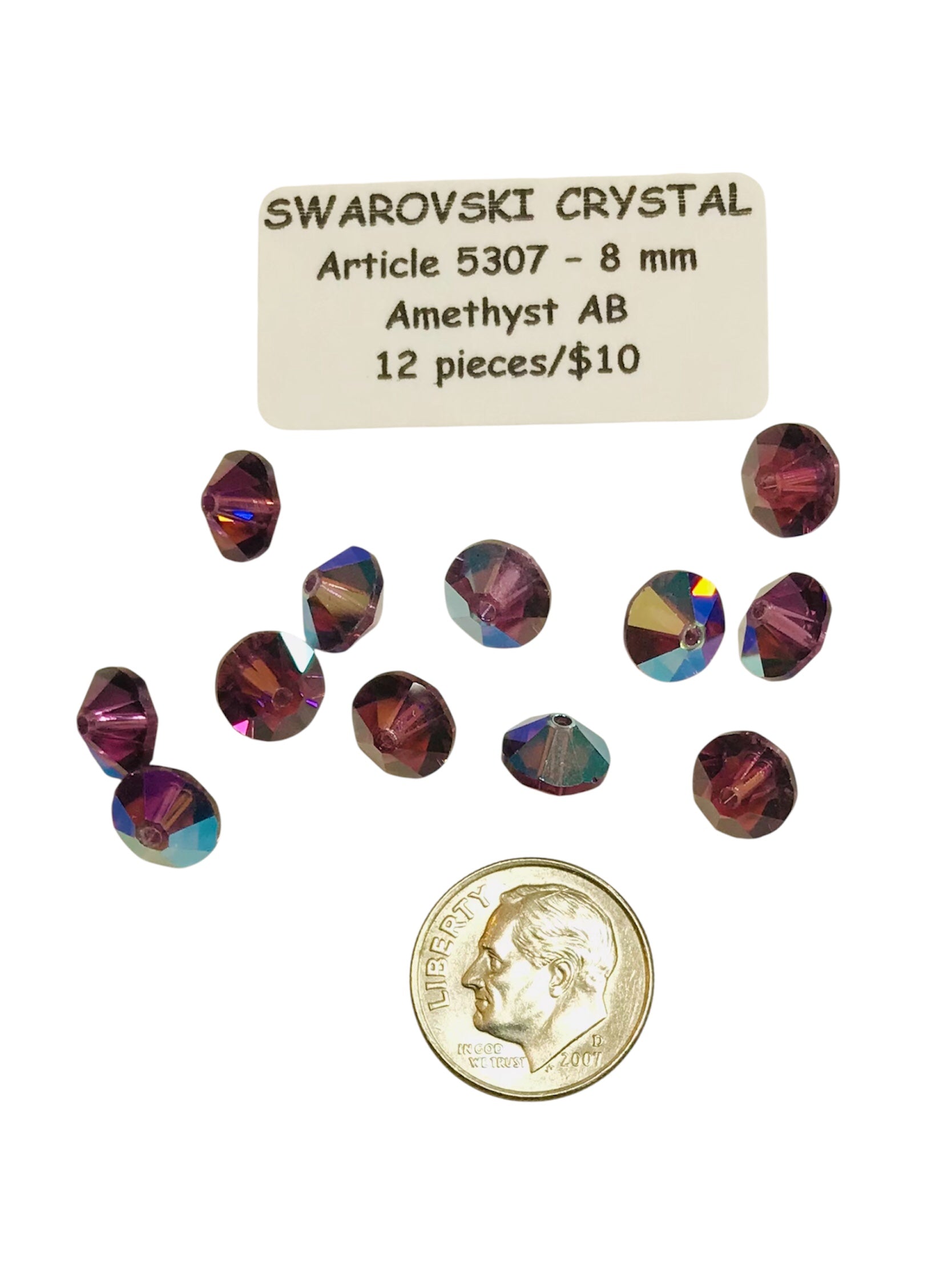 Vintage Swarovski Crystal Beads - Article 5307 - 8mm - Amethyst AB