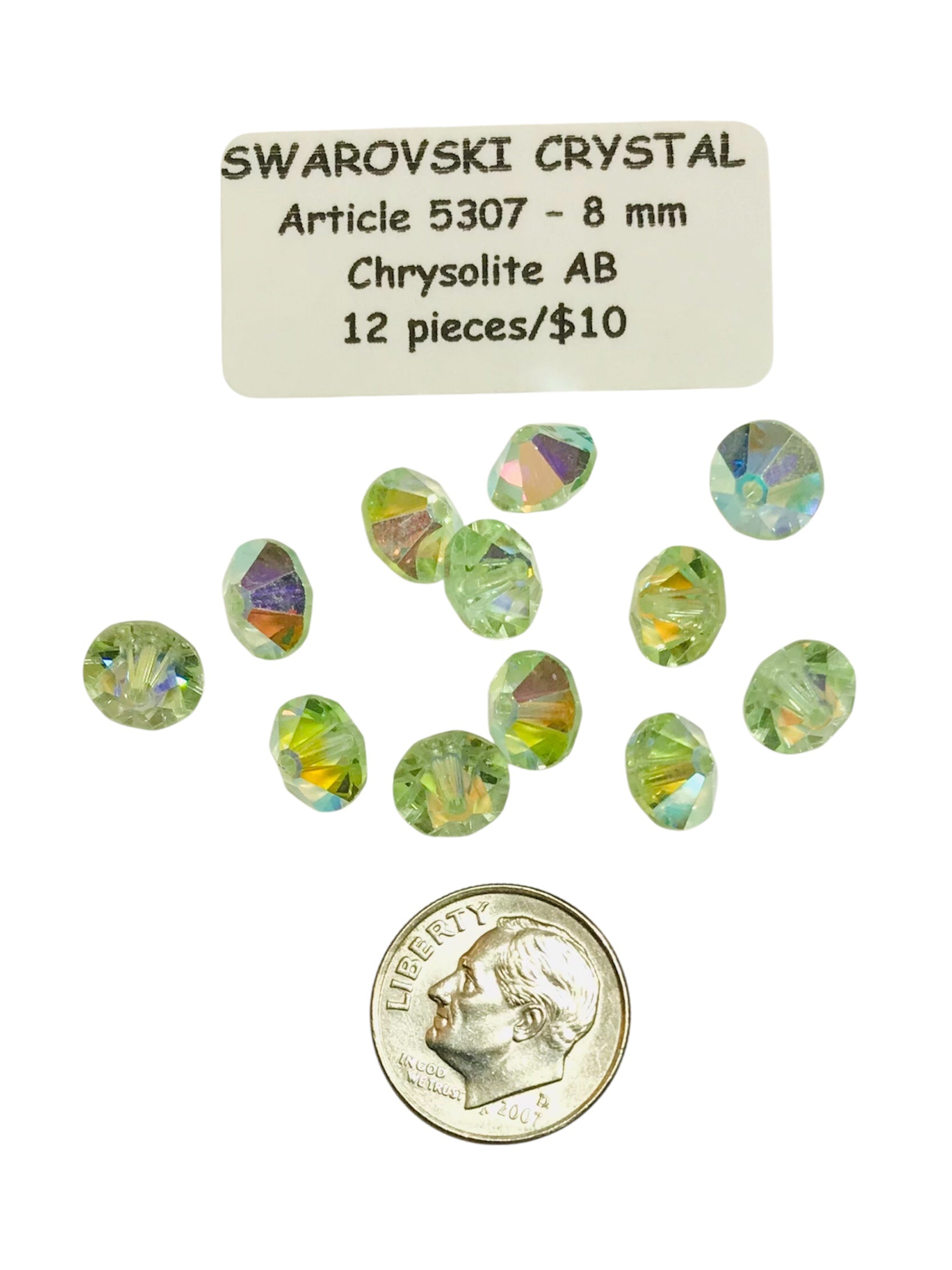 Vintage Swarovski Crystal Beads - Article 5307 - 8mm - Chrysolite AB